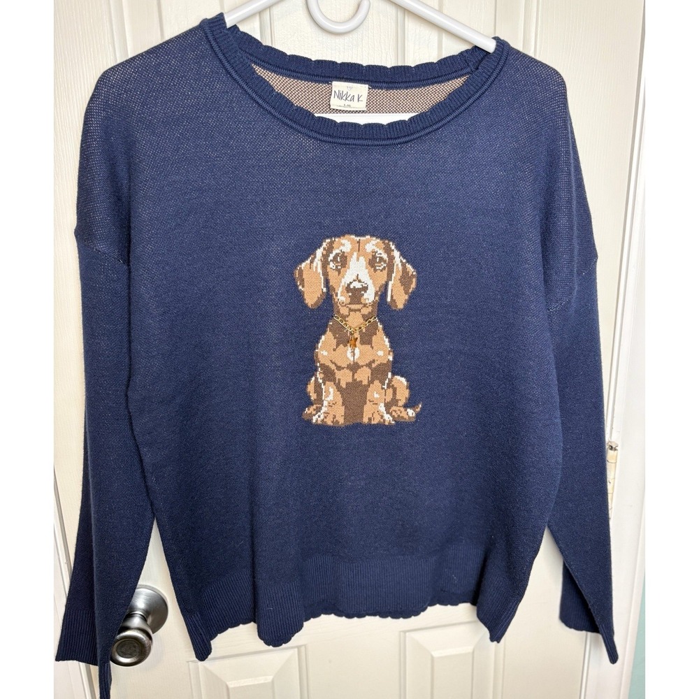 NEW Nikka K NAVY Dachshund Dog Sweater Puppy Gold Collar HIGH QUALITY Large